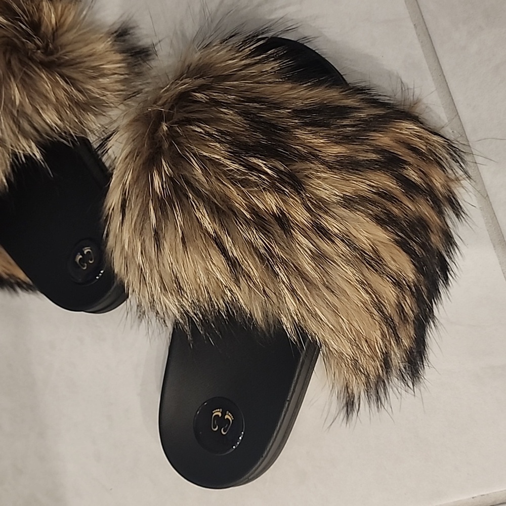 Raccoon fur Slides with Black Tips